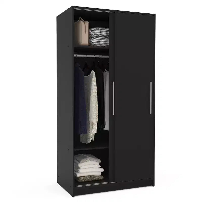 Armoire à portes coulissantes de 180 cm avec tringle à vêtements et 2 étagères