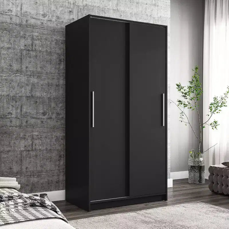 Armoire à portes coulissantes de 180 cm avec tringle à vêtements et 2 étagères