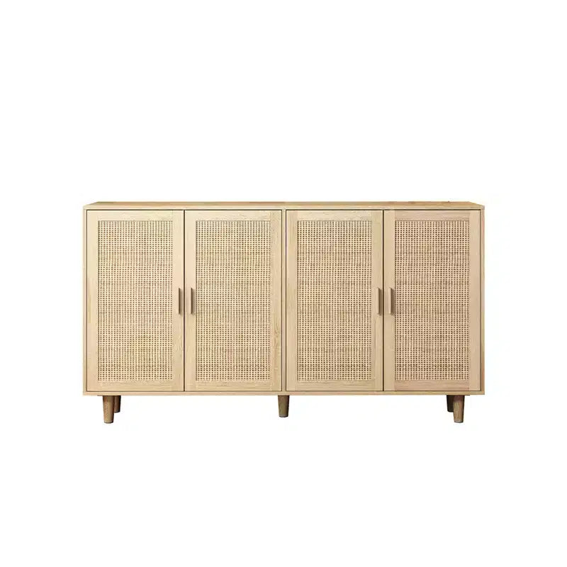 Buffet Bahut de Rangement Décoratif en Rotin Noir à 4 Portes de 157,5 cm