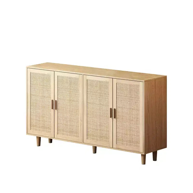 Buffet Bahut de Rangement Décoratif en Rotin Noir à 4 Portes de 157,5 cm
