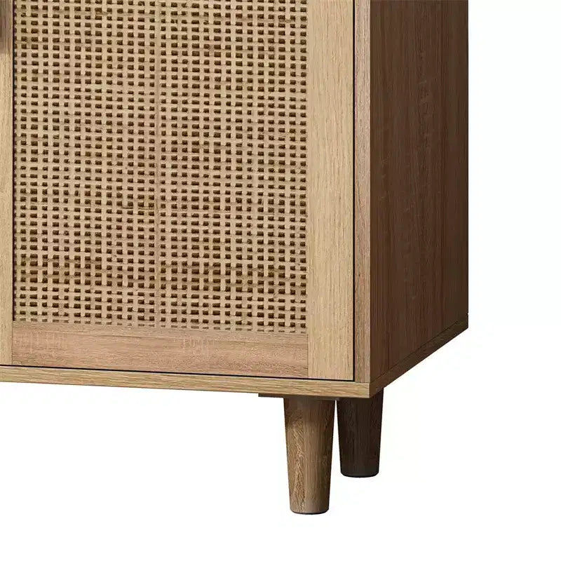 Buffet Bahut de Rangement Décoratif en Rotin Noir à 4 Portes de 157,5 cm
