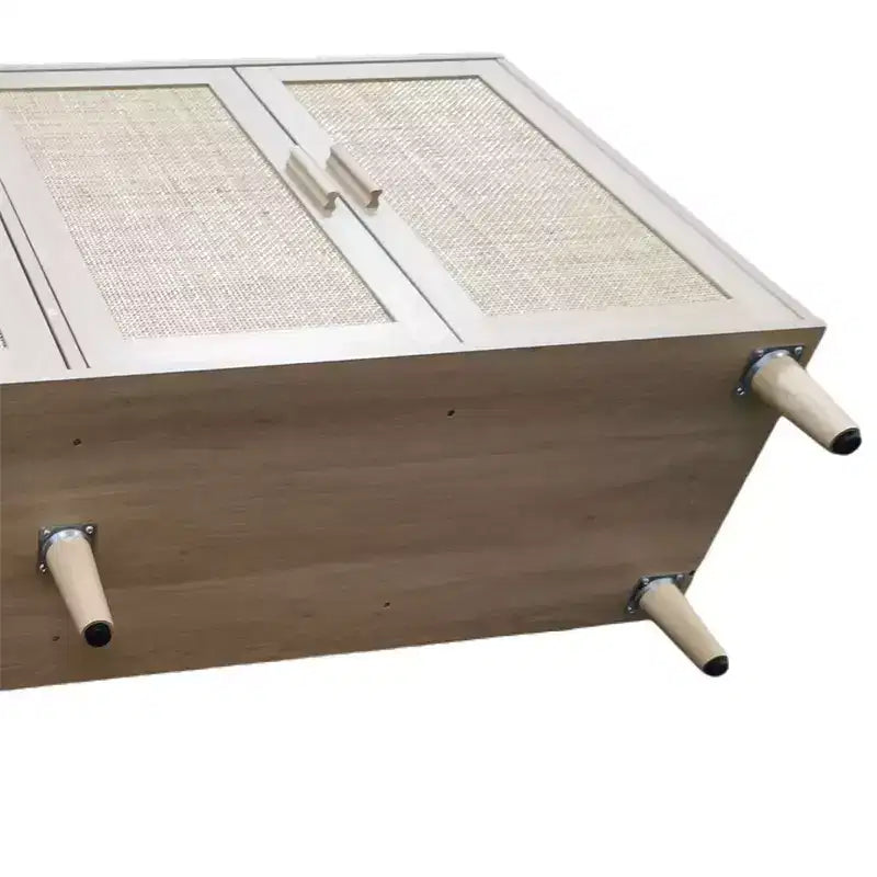 Buffet Bahut de Rangement Décoratif en Rotin Noir à 4 Portes de 157,5 cm