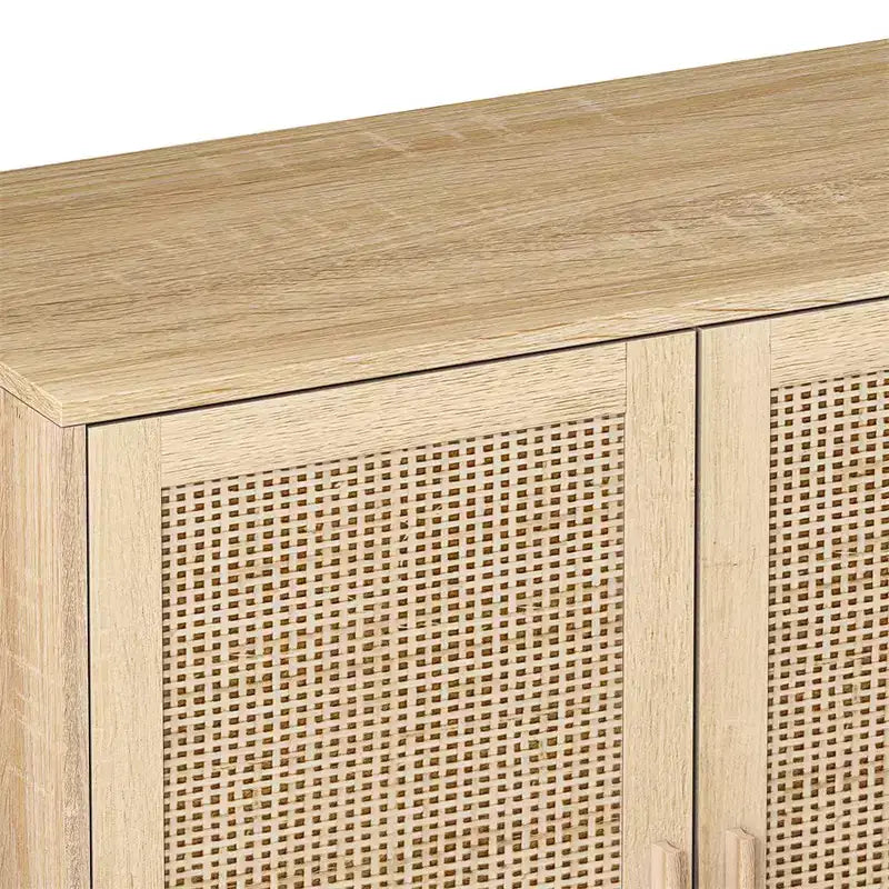 Buffet Bahut de Rangement Décoratif en Rotin Noir à 4 Portes de 157,5 cm